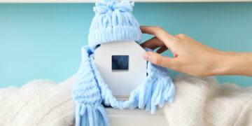 A cosy living room with thick curtains, a rug, and a draught excluder, showing simple ways to keep a home warm without adjusting the thermostat.