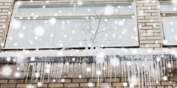 A homeowner sits by a window with a mug of tea on a cold winter day, enjoying the warmth inside after upgrading their double-glazed windows.