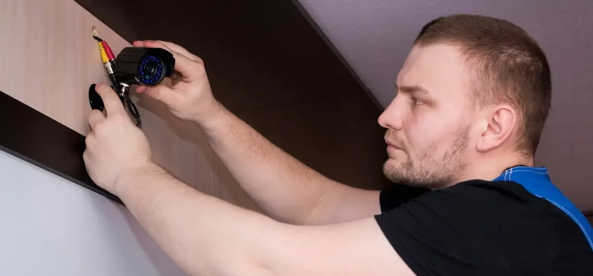 Man using a screwdriver on a fitting mounted to a wall